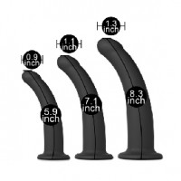 Dildo 3 pc Set for Strap-On Curved Silicone Black